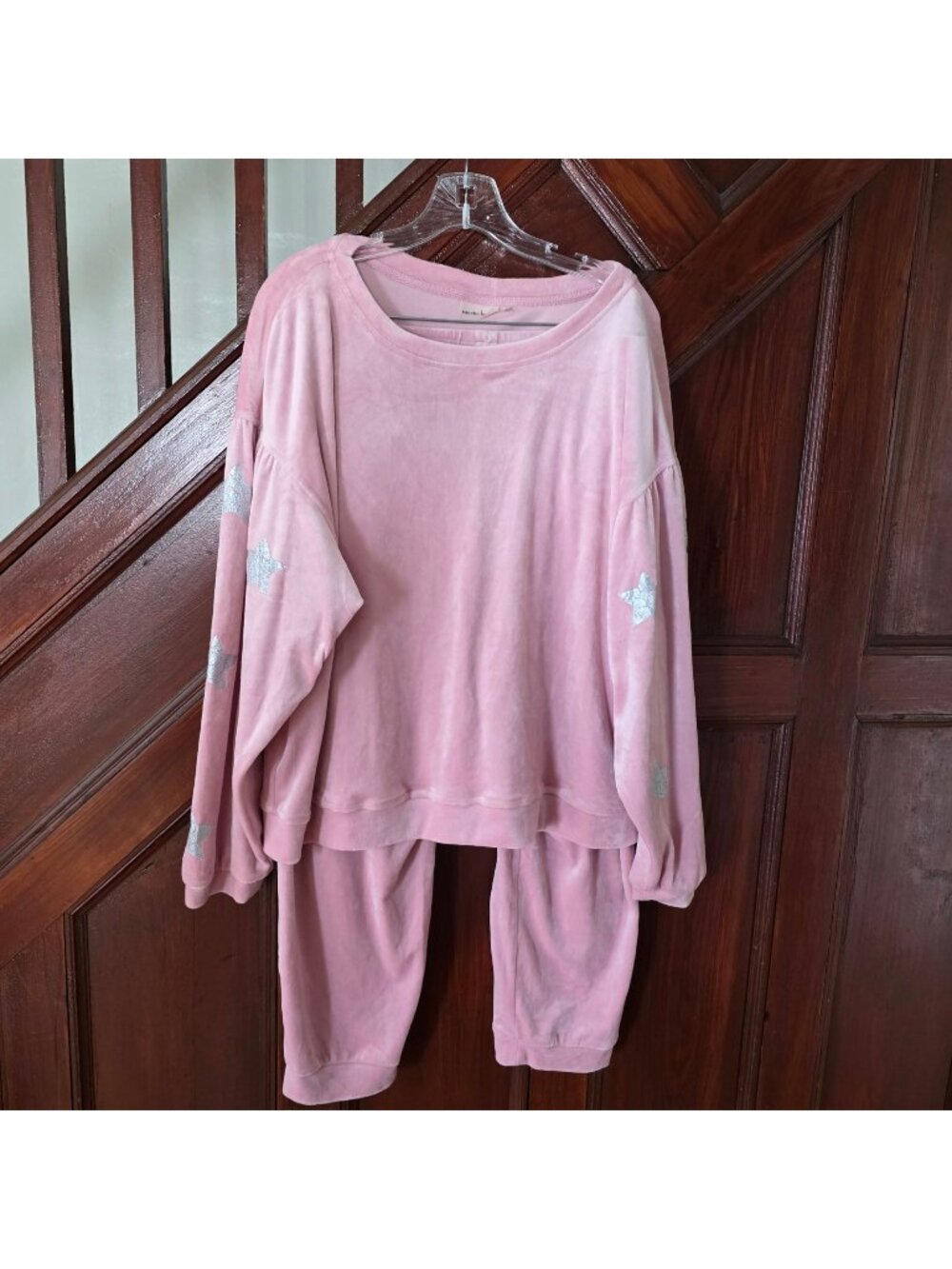 Nanette Lepore Pink Velour Lounge Set With Star Details Womens Size XL